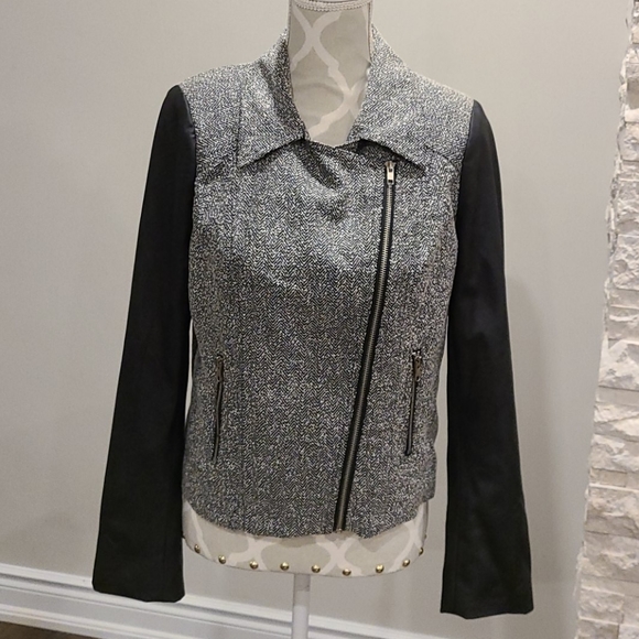 Daniel Rainn zip up blazer w/ vegan leather sleeve - Picture 2 of 7